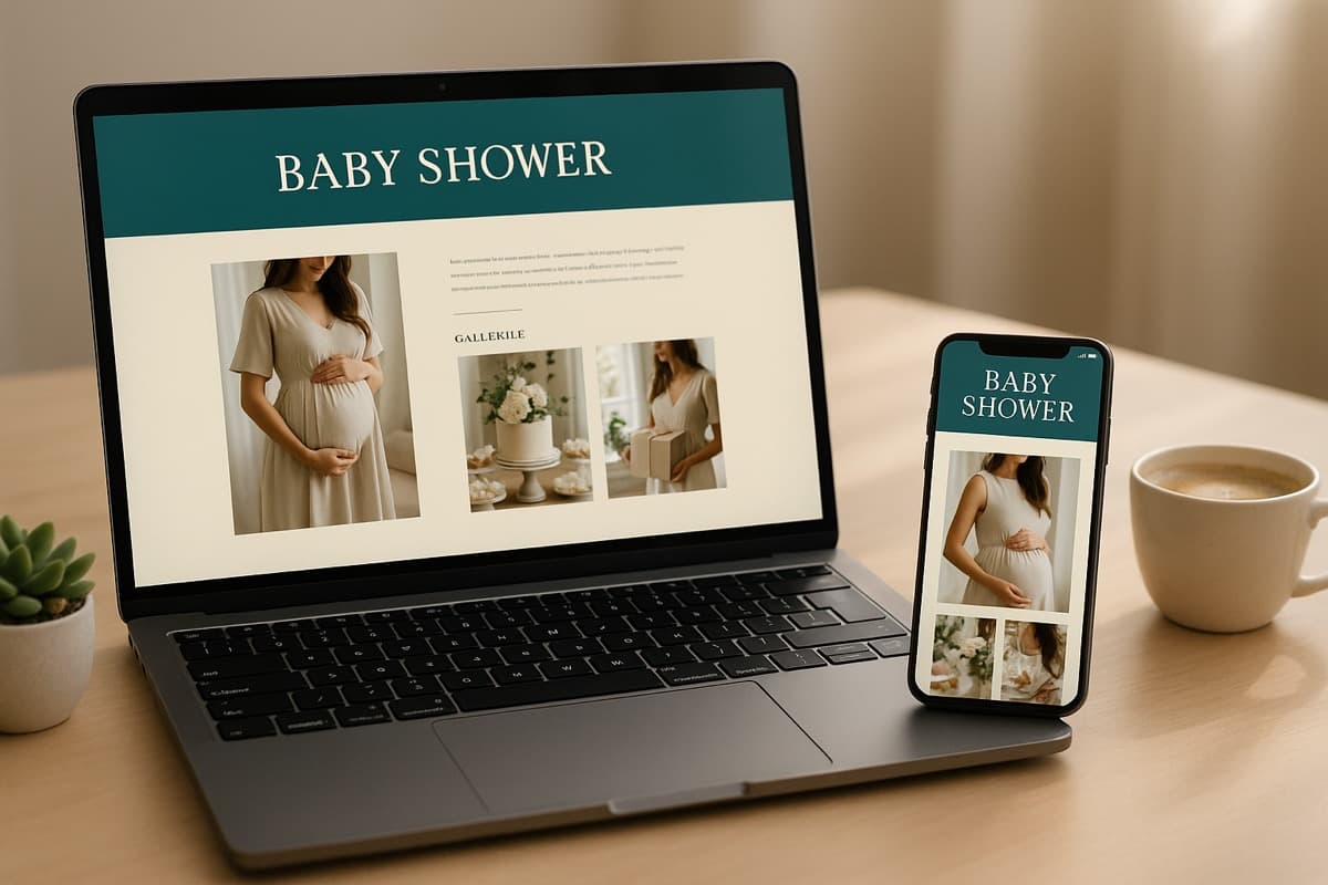 Baby shower website on laptop and phone